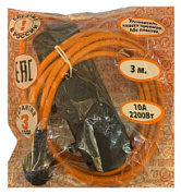 картинка Удлинитель каучук 3м 2 гнезда с заземлением 16А IP44 Электро от интернет-магазина К1-СТРОЙ