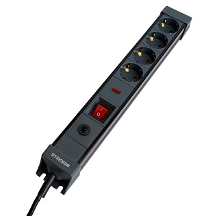 картинка Сетевой фильтр 4-местный с/з 3x1мм2, 5 м, 250В, 16А, серия Techno, HM22-41-05, черный 50158 STEKKER от интернет-магазина К1-СТРОЙ