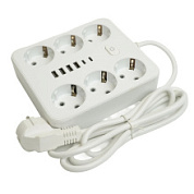 картинка Удлинитель 6-местный c/з 3x1 мм2, 1,8 м, 250В, 10А, 4USB+2Type-C 2,4А, серия Home plus, белый HM09-66-02 49975 STEKKER от интернет-магазина К1-СТРОЙ