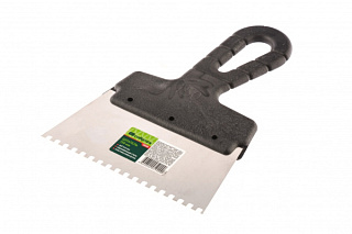 картинка Шпатель из нержавеющей стали, 150 мм, зуб 4 х 4 мм, пластмассовая ручка Сибртех от интернет-магазина К1-СТРОЙ