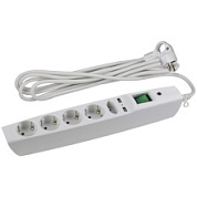 картинка Сетевой фильтр ЭРА SFU-5es, 5 розеток, 2 USB, 2 м, белый от интернет-магазина К1-СТРОЙ