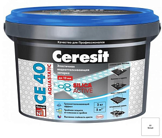 картинка Затирка белая ведро CE-40 №01 2кг Aquastatic Сeresit от интернет-магазина К1-СТРОЙ