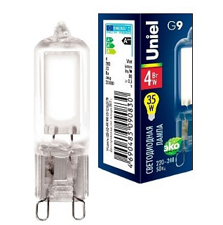 картинка Светодиодная лампа прозрачная LED-JCD-4W/WW/G9/CL GLZ01TR Uniel от интернет-магазина К1-СТРОЙ