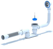 картинка Сифон для ванны регулируемый с выпуском 1 1/2"*40 с переливом, с гибкой трубой 40/50 Е255 АНИ ПЛАСТ от интернет-магазина К1-СТРОЙ