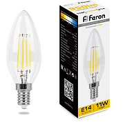 картинка Лампа светодиодная прозрачная свеча LB-713  E14 11W 2700K Feron от интернет-магазина К1-СТРОЙ