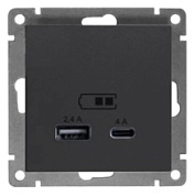 картинка Розетка USB Type-A (2,4А) + Type-C (4А) серия "Афина" с/у, графит (еврослот) А0059-Gr UNIVersal от интернет-магазина К1-СТРОЙ