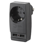 картинка Разветвитель электрический SP-1e-USB-B на 1 розетку + 2 USB с заземлением 16А черный ЭРА от интернет-магазина К1-СТРОЙ