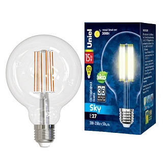 картинка Лампа светодиодная LED-G95-15W-3000K-E27-CL PLS02WH Uniel от интернет-магазина К1-СТРОЙ