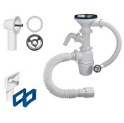 картинка Бутылочный сифон 3 1/2x40, с одним отводом, с переливом прямоугольным и круглым и гибкой трубой 40-40/50 Б-4511 ORIO от интернет-магазина К1-СТРОЙ