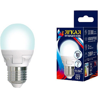 картинка Лампа светодиодная LED-G45 7W/NW/E27/FR PLP01WH Uniel от интернет-магазина К1-СТРОЙ