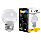 картинка Лампа светодиодная прозрачная шар LB37 1Вт E27 2700K 38119 Feron от интернет-магазина К1-СТРОЙ