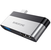 картинка ААдаптер DH2 Type-C/HDMI + USB 3.0 (серебряный) BOROFONE от интернет-магазина К1-СТРОЙ