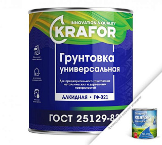 картинка Грунтовка по дереву и металлу серый ГФ-021 0,8 кг KRAFOR от интернет-магазина К1-СТРОЙ