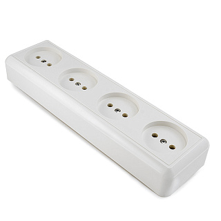 картинка Розетка 4-х местная без заземления РА16-402 наружная белая 8024 Кунцево-Электро от интернет-магазина К1-СТРОЙ