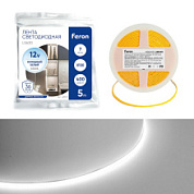 картинка Светодиодная COB лента LS630, 400SMD(2110)/ 7Вт/м 12V 5000*3*1.8мм 6500K, IP20 Feron от интернет-магазина К1-СТРОЙ