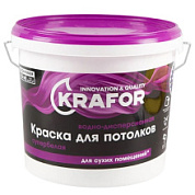картинка Краска водно-дисперсионная для потолков 6,5кг супербелая Krafor от интернет-магазина К1-СТРОЙ