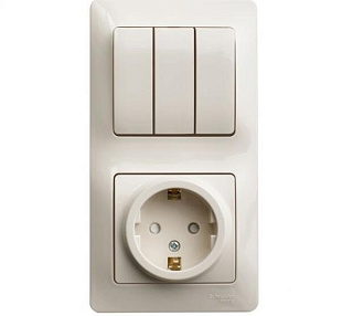 картинка Блок розетка с заземлением + выключатель Glossa, кремовый Schneider Electric от интернет-магазина К1-СТРОЙ