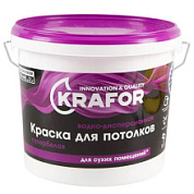картинка Краска водно-дисперсионная для потолков 6,5кг супербелая Krafor от интернет-магазина К1-СТРОЙ