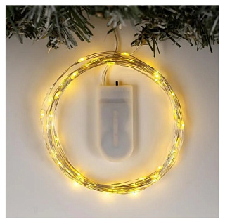 картинка Гирлянда интерьерная нить 1м на батарейках, питание 2xCR2032 теплый свет от интернет-магазина К1-СТРОЙ