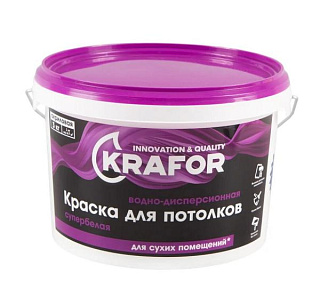 картинка Краска водно-дисперсионная для потолков 3кг супербелая Krafor от интернет-магазина К1-СТРОЙ