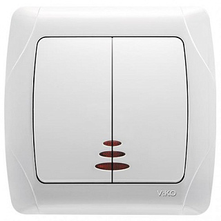 картинка Выключатель 2-х клавишный с подсветкой белый Viko Carmen от интернет-магазина К1-СТРОЙ