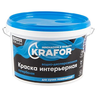 картинка Краска водно-дисперсионная интерьерная 3кг супербелая Krafor от интернет-магазина К1-СТРОЙ