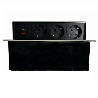 картинка Розетка напольная для столешницы черный с/з на 3 EURO и 2 USB A+C от интернет-магазина К1-СТРОЙ