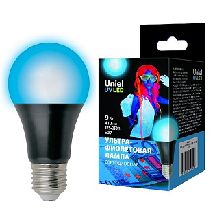 картинка Лампа светодиодная ультрафиолетовая Uniel LED-A60-9W-UVAD-E27 для дискотек от интернет-магазина К1-СТРОЙ