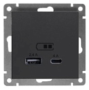 картинка Розетка USB Type-A (2,4А) + Type-C (4А) серия "Афина" с/у, графит (еврослот) А0059-Gr UNIVersal от интернет-магазина К1-СТРОЙ