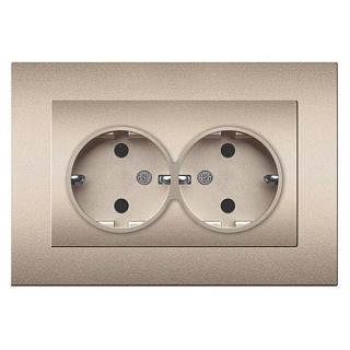 картинка Розетка 2-ая серия "Афина", с/з, с/у, 16а, 220в, шампань еврослот A0128-Br UNIVersal от интернет-магазина К1-СТРОЙ