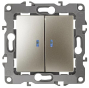 картинка Выключатель 2-клавишный с подсветкой, 12-1105-04 шампань ЭРА от интернет-магазина К1-СТРОЙ