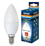 картинка Лампа светодиодная Серия Bicolor LED-C37-6W-WW+NW-E14-FR PLB01WH Uniel от интернет-магазина К1-СТРОЙ