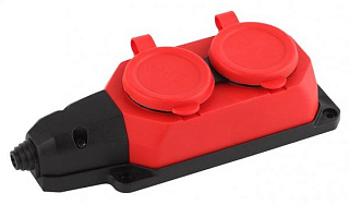 картинка Колодка каучуковая 2 гнезда K-2e-RED-IP44 с заземлением 16A IP44 красная ЭРА от интернет-магазина К1-СТРОЙ