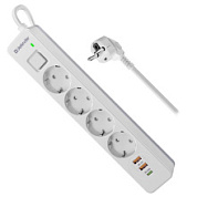 картинка Удлинитель с сетевым фильтром DFS 143 3 м белый 4 розетки USB+Type C Defender от интернет-магазина К1-СТРОЙ