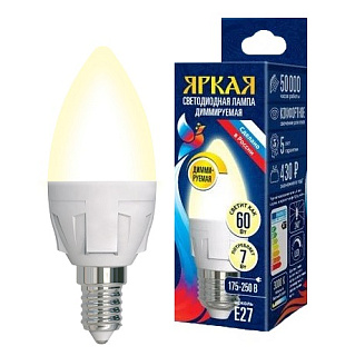 картинка Лампа светодиодная диммируемая LED 7W E14 3000k свеча Uniel от интернет-магазина К1-СТРОЙ
