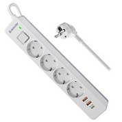 картинка Удлинитель с сетевым фильтром DFS 143 3 м белый 4 розетки USB+Type C Defender от интернет-магазина К1-СТРОЙ