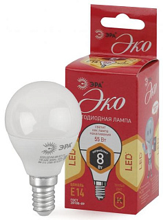 картинка Лампа светодиодная ЭКО 8w E14 2700k Led ЭРА шар от интернет-магазина К1-СТРОЙ