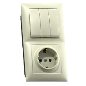 картинка Блок 3 клавишный выключатель+розетка с заземлением крем БКВР-413 Кунцево-Электро от интернет-магазина К1-СТРОЙ