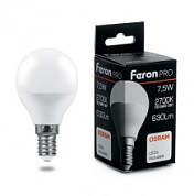 картинка Лампа светодиодная шарик, LB-1407 E14 7.5W 2700K Feron +OSRAM от интернет-магазина К1-СТРОЙ