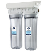 картинка Магистральный фильтр 10"+ ключ, кронштейн (дв.прозр.корпус для холодной воды 3/4"), FH2P 3/4 DUO Unicorn от интернет-магазина К1-СТРОЙ