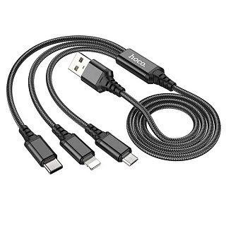 картинка Кабель 3в1 Micro-USB+Type-c+iOS X76 чёрный 1м 2A Hoco от интернет-магазина К1-СТРОЙ